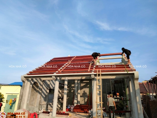 Công trình bê tông giả gỗ: Công đoạn dải hoành và dui nhà 3 gian ở Hưng Yên